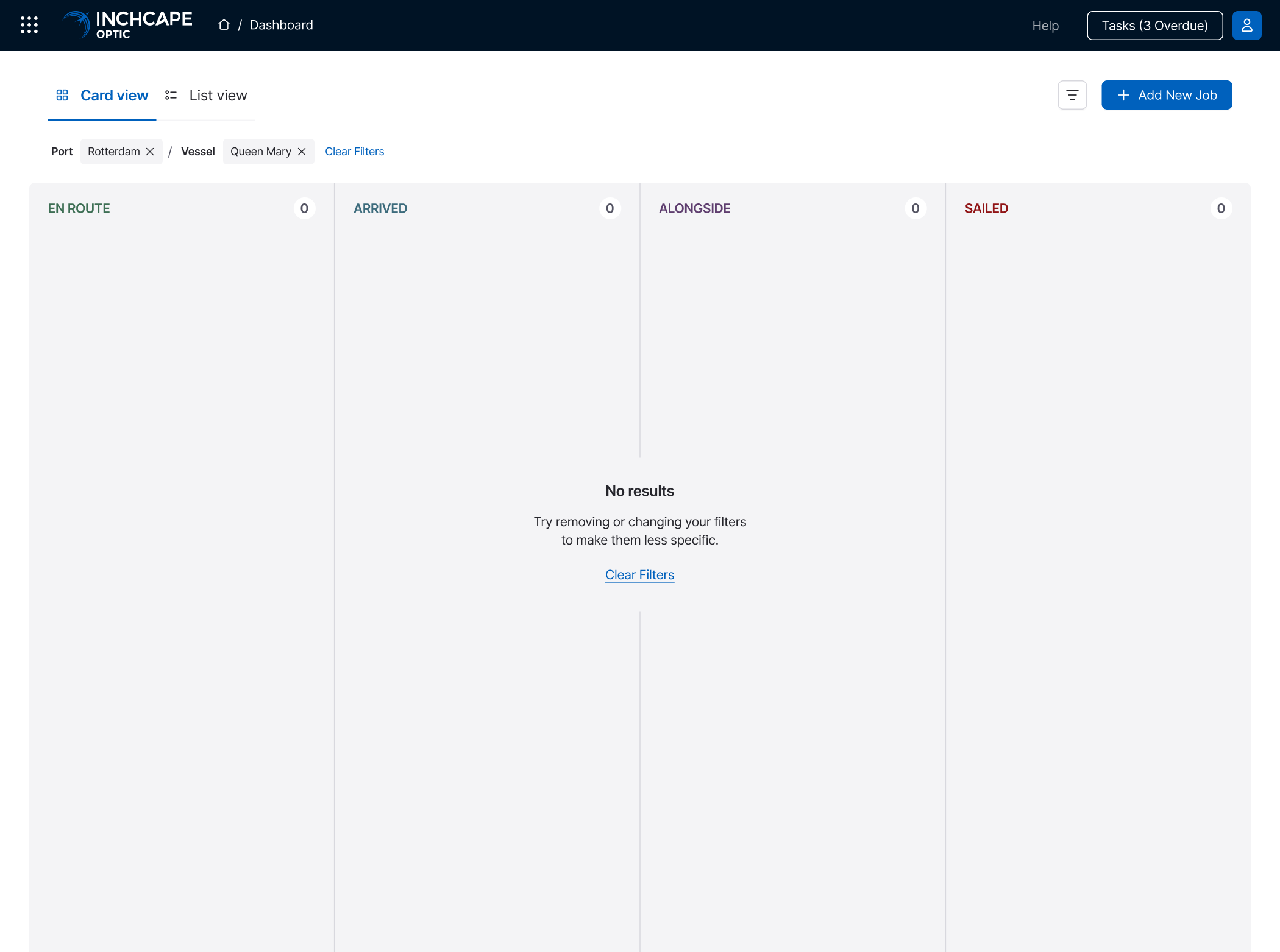 No results state with a way to clear filters